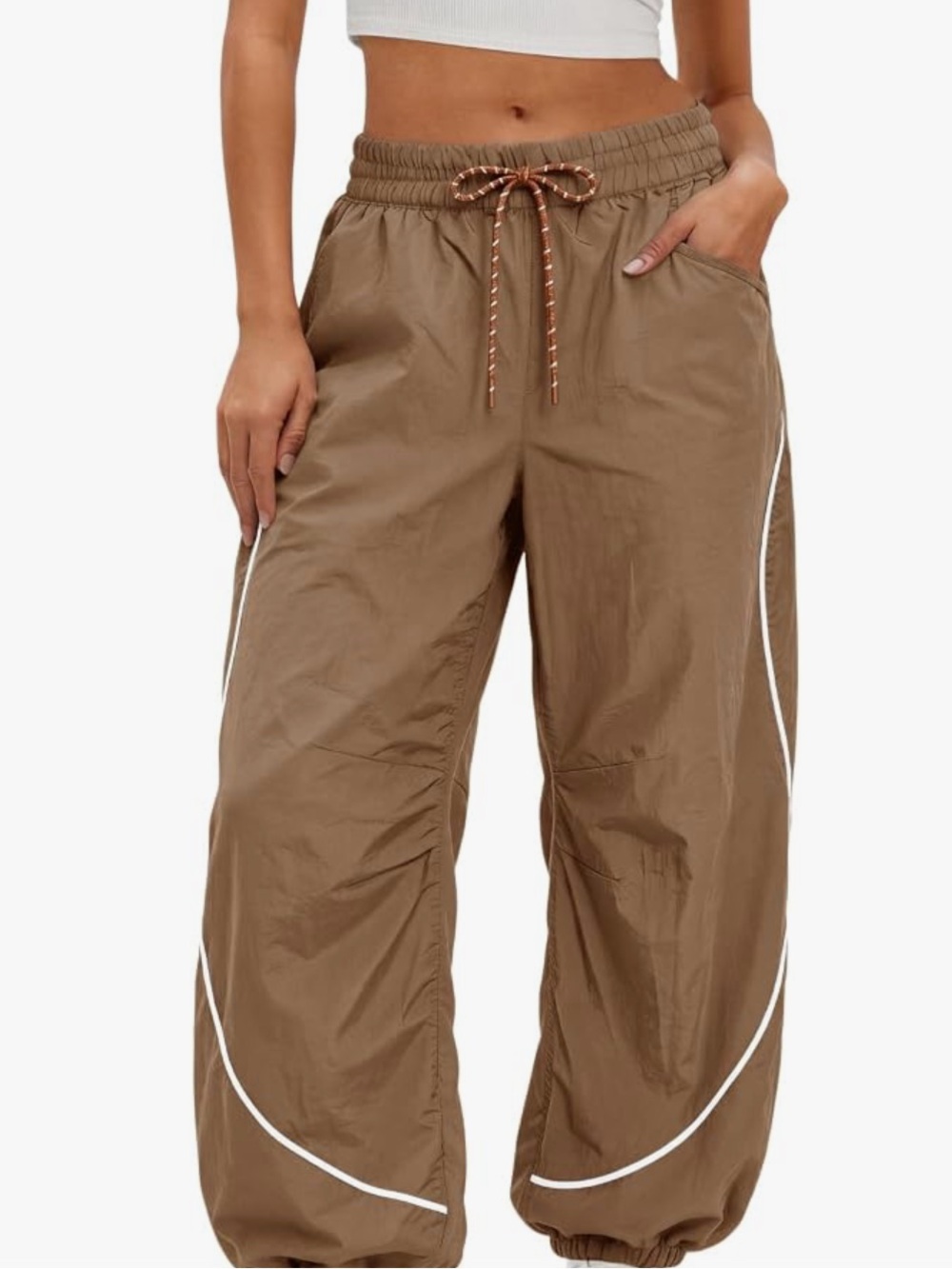 Amazon Brown Track Jogger Pants with White Piping